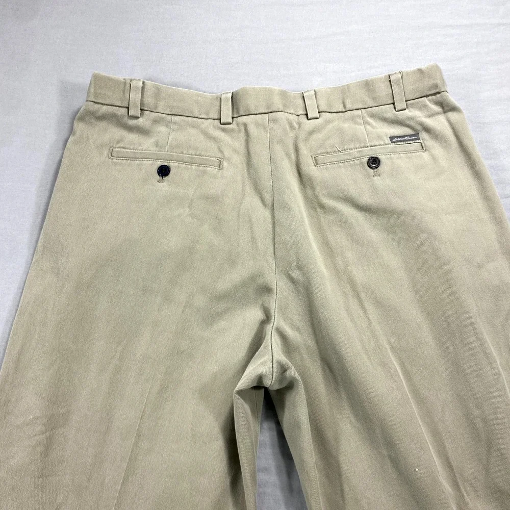 Eddie Bauer Pants Mens 38x27 Khaki Relaxed Fit Pleated Cuffed Chino Casual Dress